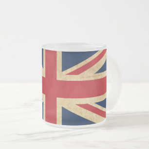 Old Vintage Grunge United Kingdom Flag Union Jack Frosted Glass Coffee Mug