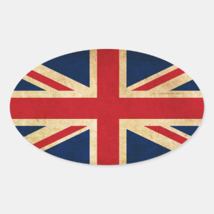 Old Vintage Grunge United Kingdom Flag Union Jack Oval Sticker