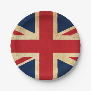 Old Vintage Grunge United Kingdom Flag Union Jack Paper Plate