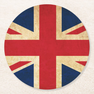 Old Vintage Grunge United Kingdom Flag Union Jack Round Paper Coaster