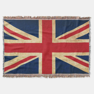 Old Vintage Grunge United Kingdom Flag Union Jack Throw Blanket