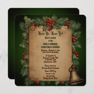 Old Vintage Holly  Christmas Dinner Invitation