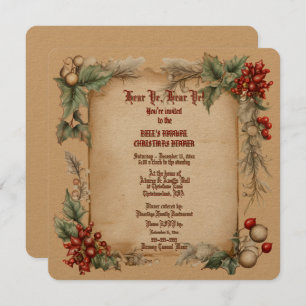 Old Vintage Holly Christmas Dinner Invitation