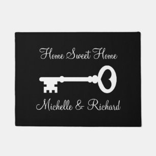 Old vintage key door mat with personalised name