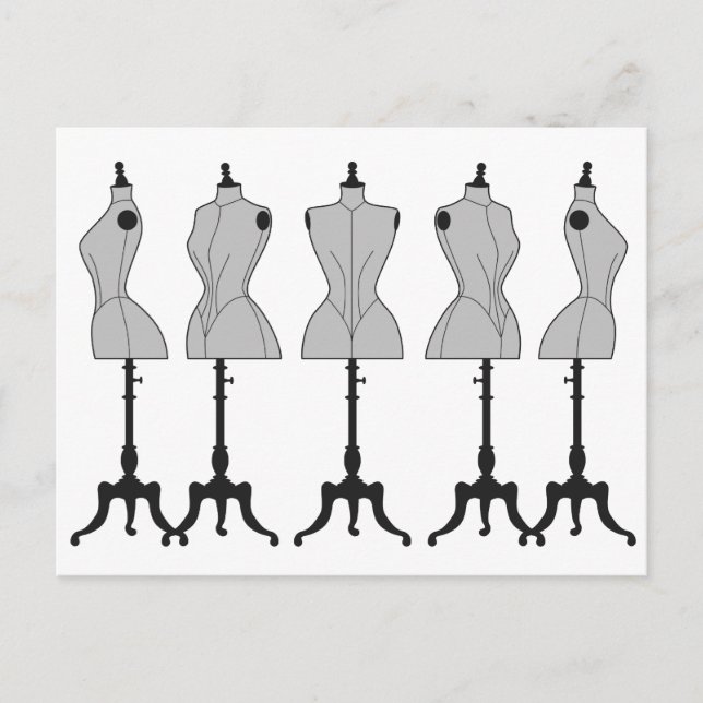 Old vintage mannequins, fashion illustration postcard (Front)