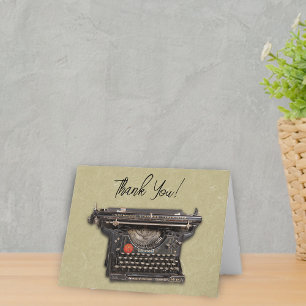 Old Vintage Manual black Typewriter on Tan Thank You Card