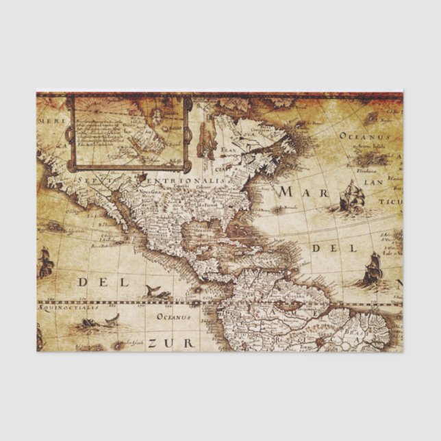 old vintage map party Tissue Paper (Front)