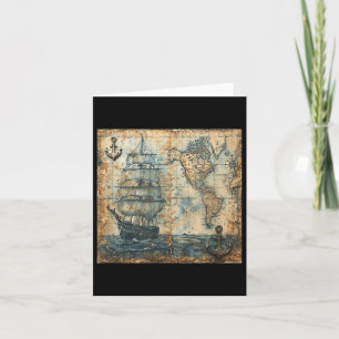 Old Vintage Nautical Map Pirate Ship Sailboat Sea Card