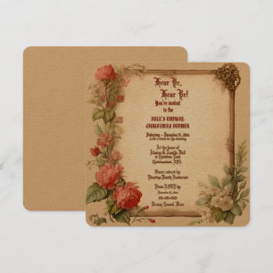 Old Vintage Paper Rose Christmas Dinner Invitation