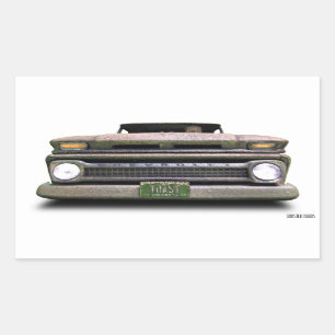 Old Vintage Rat Rod Pickup Truck Zombie Driver Rectangular Sticker