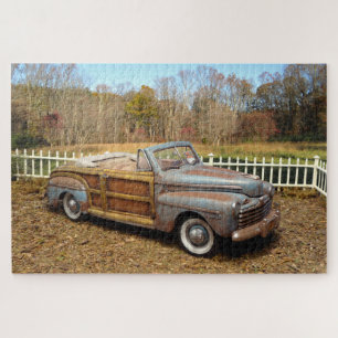 Old Vintage Rusty Barn Find Car Woody Convertible Jigsaw Puzzle