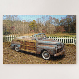 Old Vintage Rusty Barn Find Car Woody Convertible Jigsaw Puzzle