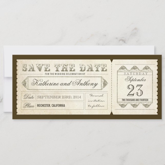old vintage save the date ticket (Front)