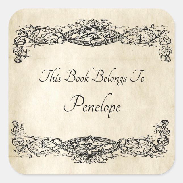 Old Vintage Scroll Work Parchment Bookplate Label (Front)