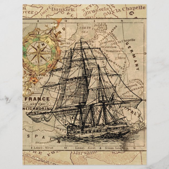 Old vintage ship scrapbook paper (Front)