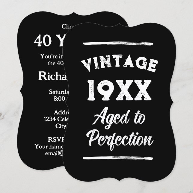 Old vintage style 40th Birthday party invitations (Front/Back)