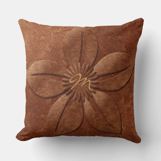 Old Vintage Style Copper Light Textured Flower Cushion (Front)