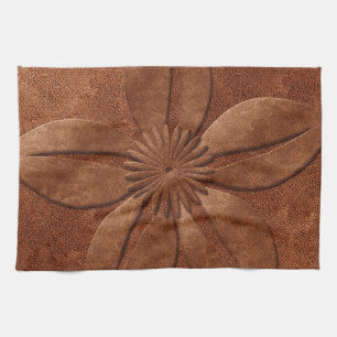 Old Vintage Style Copper Textured Flower Tea Towel