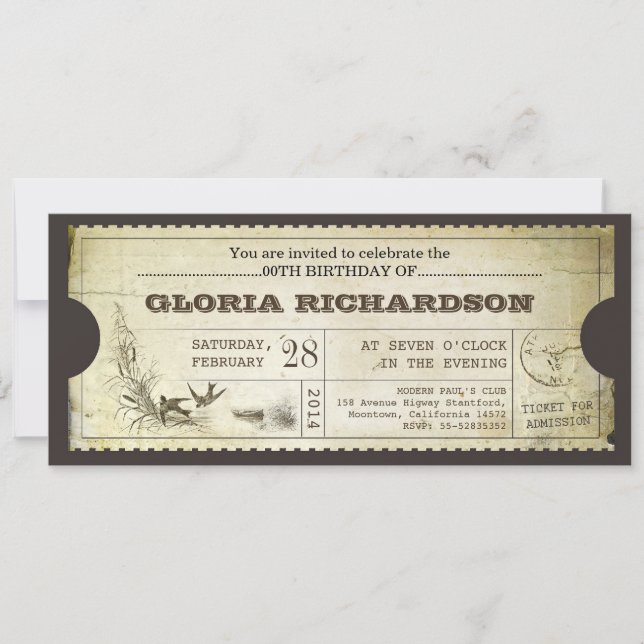 OLD VINTAGE TICKETS BIRTHDAY PARTY INVITATION (Front)