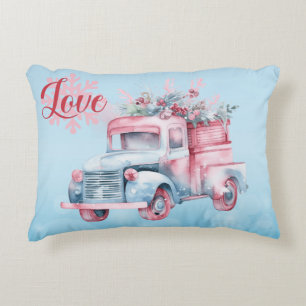 Old Vintage Truck In Pink and Blue Pastel  Decorative Cushion