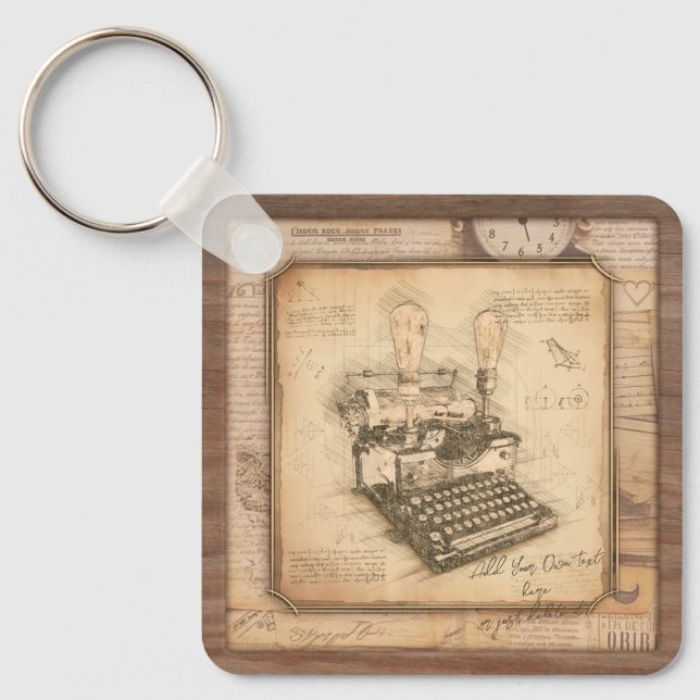 Old Vintage Typewriter. Author / Writer Gift Key Ring (Front)