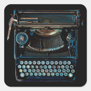 old vintage typewriter keyboard grunge square sticker