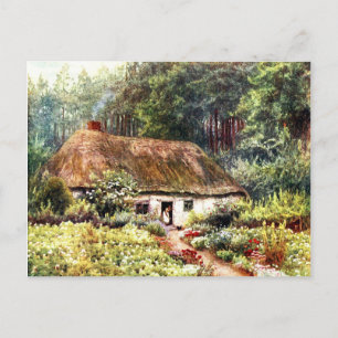 Old Vintage Victorian Cottage Woods Watercolor Postcard