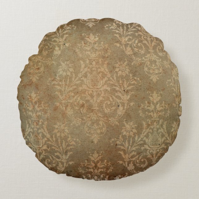 Old vintage wallpaper. grunge backgroundwallpaper, round cushion (Front)