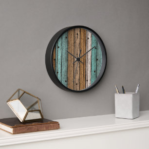 Old Vintage Weathered Wooden Planks Pattern Clock