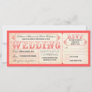 old vintage wedding invitations pink ticket & RSVP