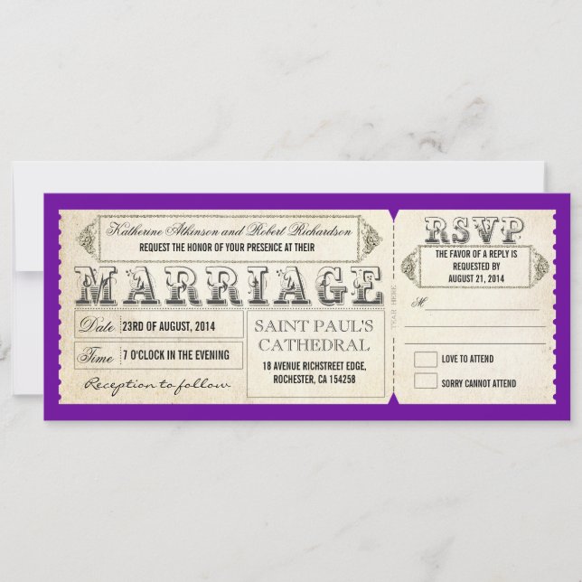 old vintage wedding invitations - tickets & RSVP (Front)