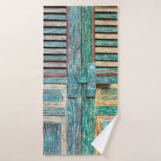 old vintage wooden door bath towel