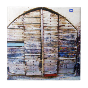 Old Vintage Wooden Greek Door, Crete Greece Tile
