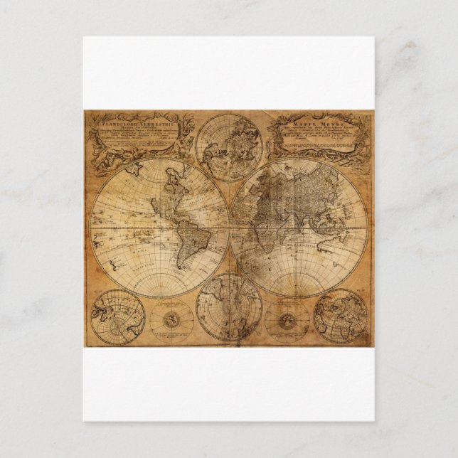Old Vintage World Map Postcard (Front)
