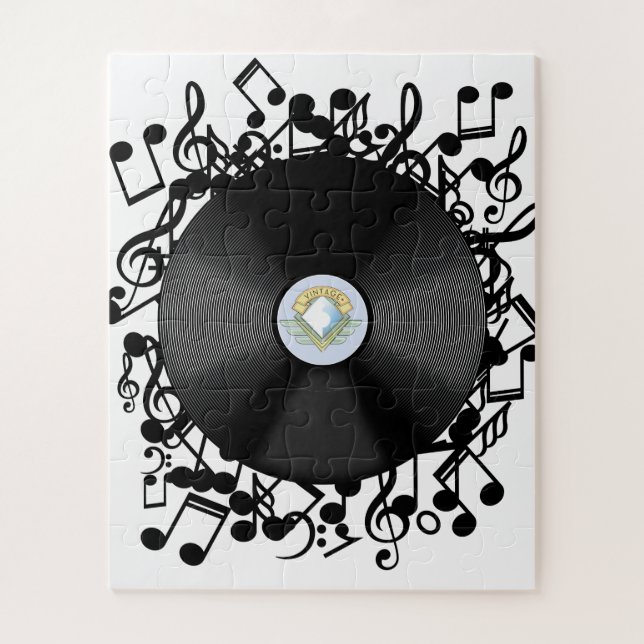 Old Vinyl Record and musical notes Jigsaw Puzzle (Vertical)