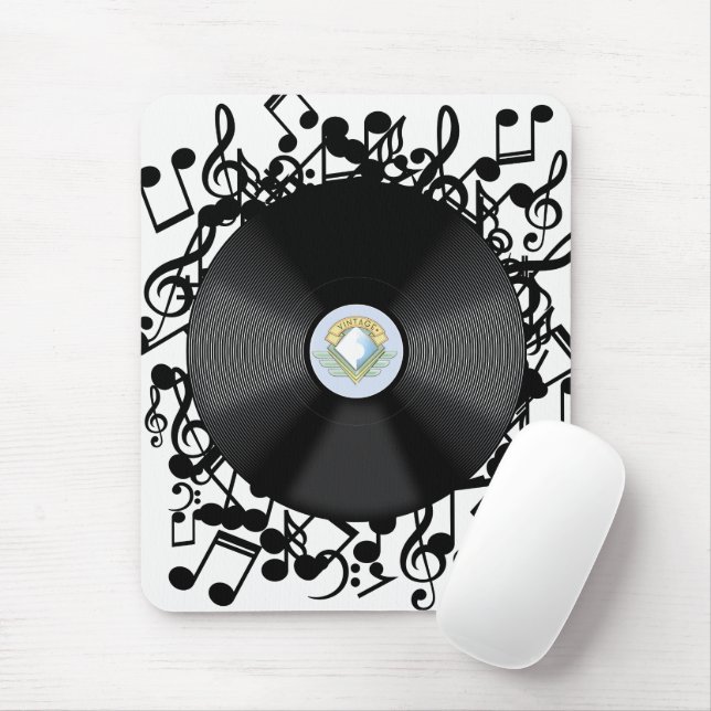 Old Vinyl Record and musical notes Mouse Mat (With Mouse)