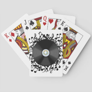 Old Vinyl Record and musical notes Playing Cards