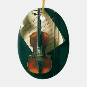 Old Violin Still Life by William Michael Harnett Ceramic Tree Decoration