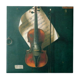 Old Violin Still Life by William Michael Harnett Tile