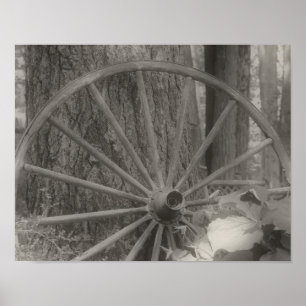 Old Wagon Wheel Aged Black And White Print