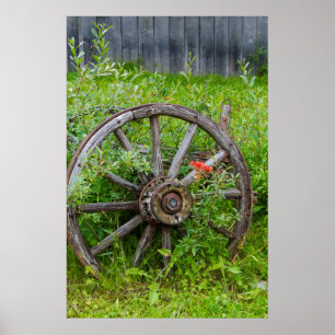 Old wagon wheel in historic old gold town 3 poster