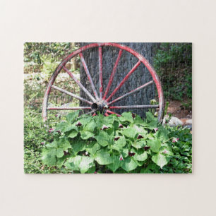 Old Wagon Wheel Trillium Flower Garden  Jigsaw Puzzle