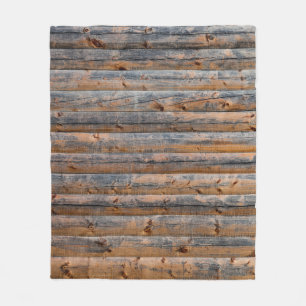 Old wall of wooden planks with cracks. Beam made o Fleece Blanket