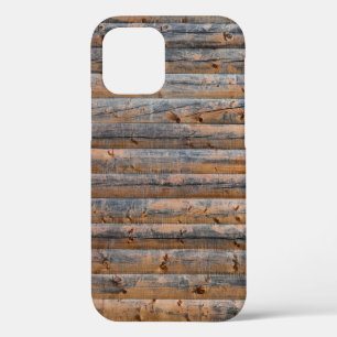 Old wall of wooden planks with cracks. Beam made o iPhone 12 Case
