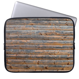 Old wall of wooden planks with cracks. Beam made o Laptop Sleeve