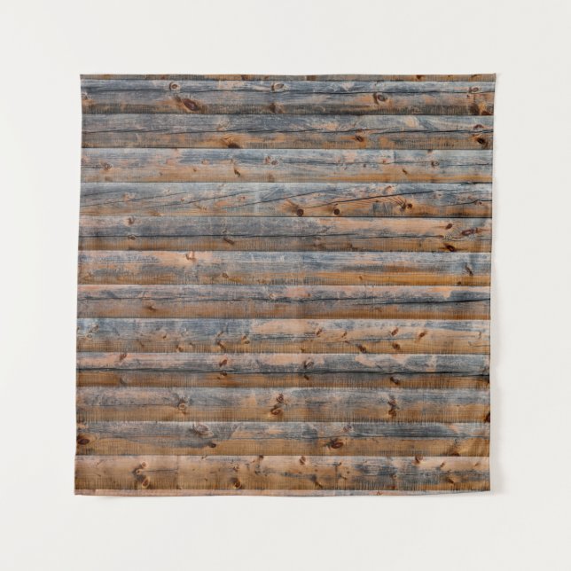 Old wall of wooden planks with cracks. Beam made o Tapestry (Front)