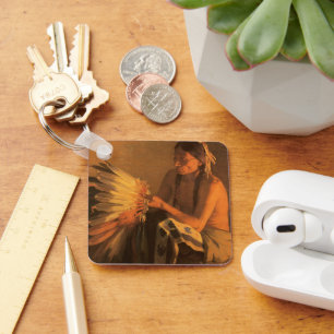 Old War Bonnet by Joseph Henry Sharp Key Ring