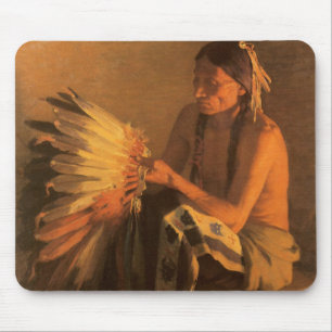 Old War Bonnet by Joseph Henry Sharp Mouse Mat