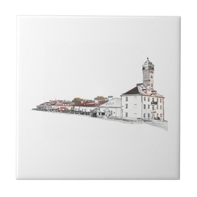 Old Water Fire Tower Architecture Sketch Tile (Front)