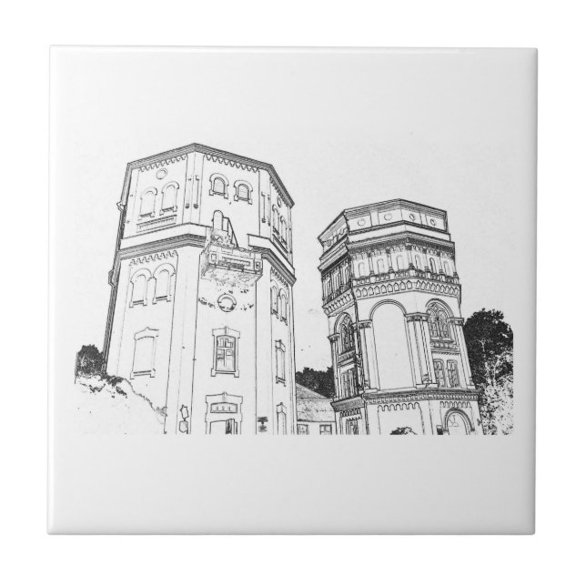 Old Water Towers Architecture Sketch Tile (Front)